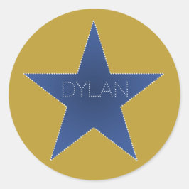 Rock Star Birthday Party Name Stickers Blue Gold