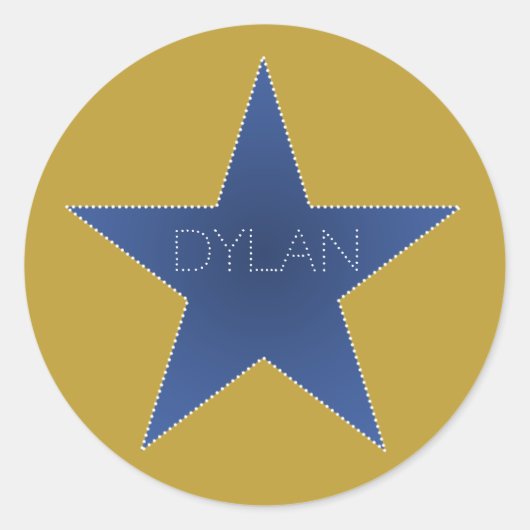 Rock Star Birthday Party Name Stickers Blue Gold (Voorkant)