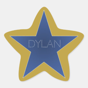 Rock Star Birthday Party Name Stickers Blue Gold