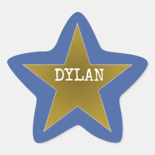 Rock Star Birthday Party Name Stickers Blue Gold