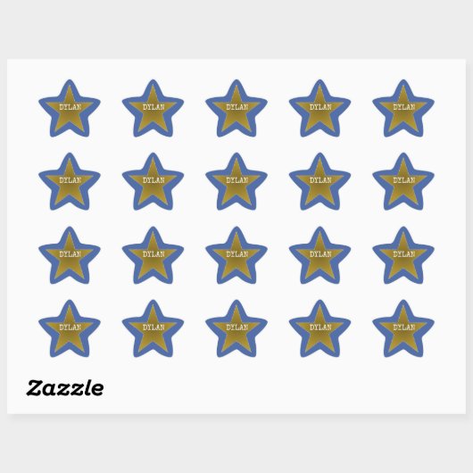 Rock Star Birthday Party Name Stickers Blue Gold (Vel)