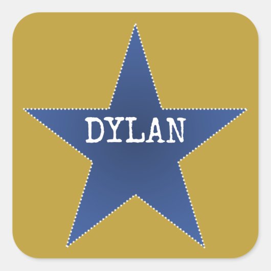 Rock Star Birthday Party Name Stickers Blue Gold (Voorkant)