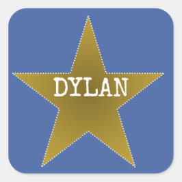 Rock Star Birthday Party Name Stickers Blue Gold