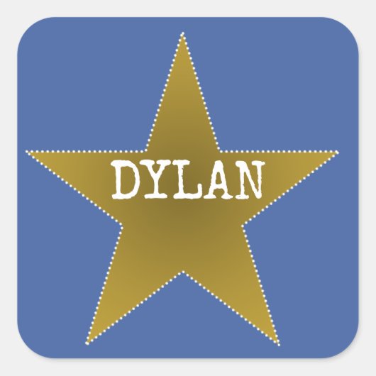 Rock Star Birthday Party Name Stickers Blue Gold (Voorkant)