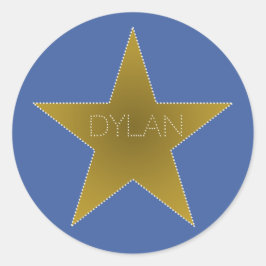 Rock Star Birthday Party Name Stickers Blue Gold