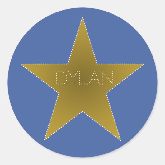 Rock Star Birthday Party Name Stickers Blue Gold (Voorkant)