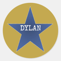 Rock Star Birthday Party Name Stickers Blue Gold