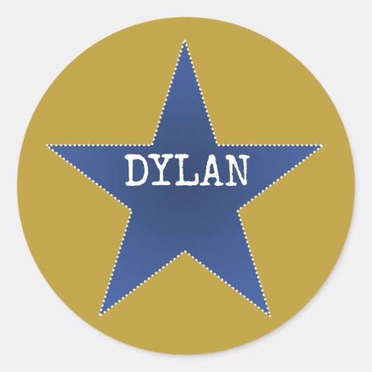 Rock Star Birthday Party Name Stickers Blue Gold (Voorkant)