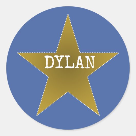 Rock Star Birthday Party Name Stickers Blue Gold (Voorkant)