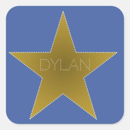 Rock Star Birthday Party Name Stickers Blue Gold (Voorkant)