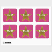 Rock Star Birthday Party Name Stickers Pink Gold (Vel)