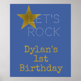 Rock Star Birthday Party Welcome Poster Blue Gold