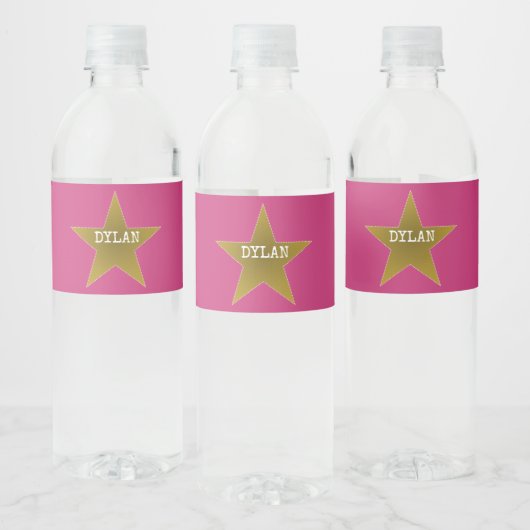 Rock Star Birthday Water Bottle Pink Gold Waterfles Etiket (Flessen)