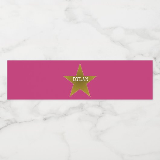 Rock Star Birthday Water Bottle Pink Gold Waterfles Etiket (Enkel label)