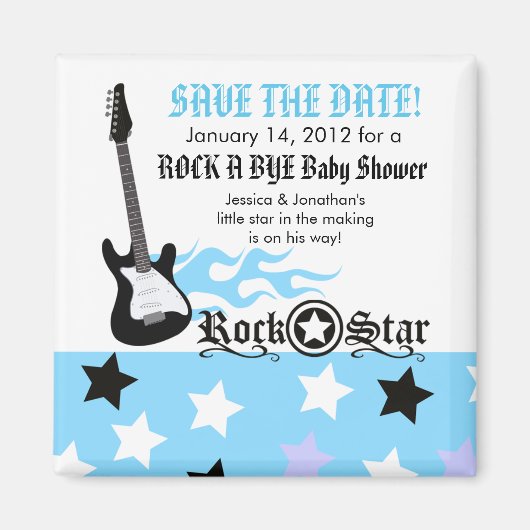 ROCK STAR Blauw Baby shower Favor Magnet (Voorkant)
