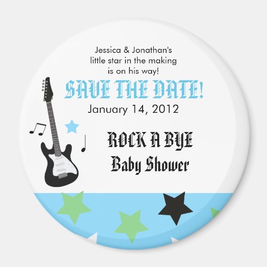 ROCK STAR Blauw Baby shower Favor Magnet (Voorkant)