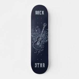 Rock Star Blue gitaar en muzieknoten Persoonlijk Skateboard
