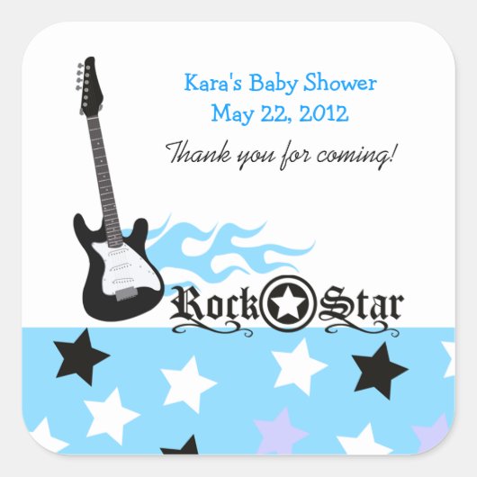 Rock Star Blue SQUARE Favor Sticker (Voorkant)