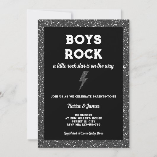 Rock Star Boy Baby shower Black Rock and Roll Kaart (Voorkant)