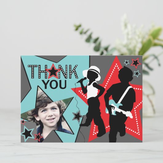Rock Star Boy Band Hartelijk dank Aqua Red Bedankkaart (Staand voorkant)