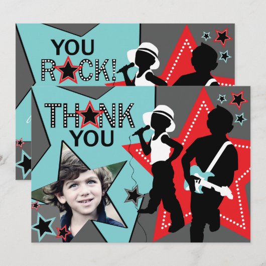 Rock Star Boy Band Hartelijk dank Aqua Red Bedankkaart (Voorkant / Achterkant)