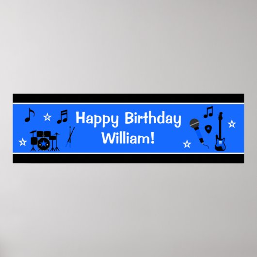 Rock Star Boy Birthday Banner 40x12 Poster (Voorkant)