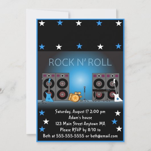 Rock Star Boy Birthday Invitation Kaart (Voorkant)