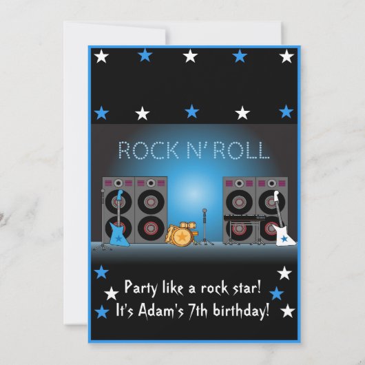 Rock Star Boy Birthday Invitation Kaart (Achterkant)