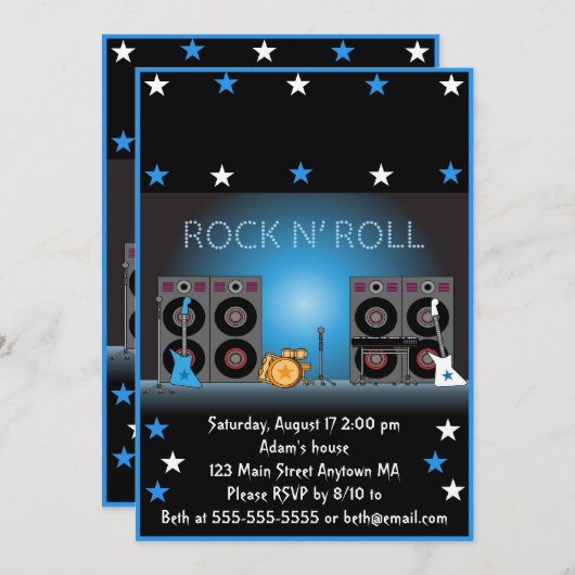 Rock Star Boy Birthday Invitation Kaart (Voorkant / Achterkant)