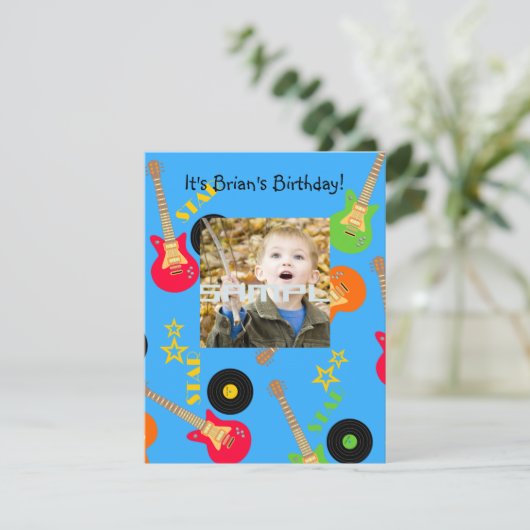 Rock Star Boy verjaardagsuitnodiging Kaart (Staand voorkant)