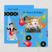 Rock Star Boy verjaardagsuitnodiging Kaart (Voorkant / Achterkant)