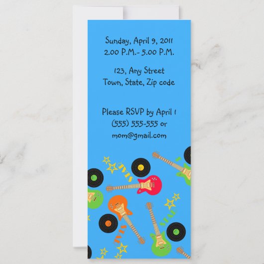 Rock Star Boy verjaardagsuitnodiging Kaart (Achterkant)