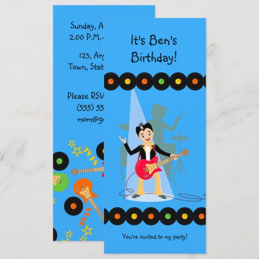 Rock Star Boy verjaardagsuitnodiging Kaart (Voorkant / Achterkant)