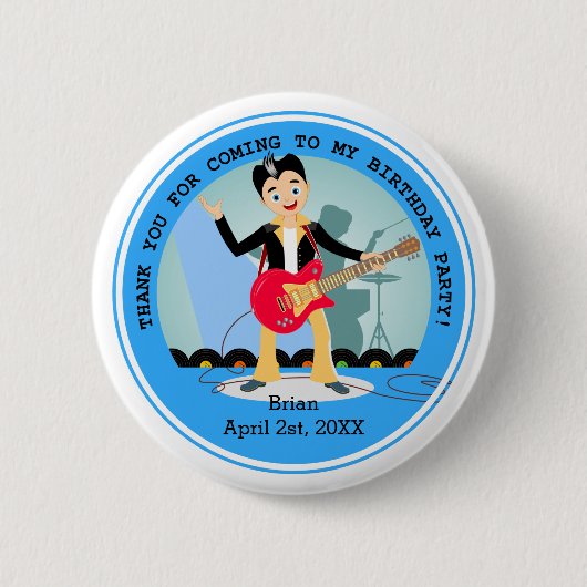 Rock Star Boy verjaarfeestje Ronde Button 5,7 Cm (Voorkant)