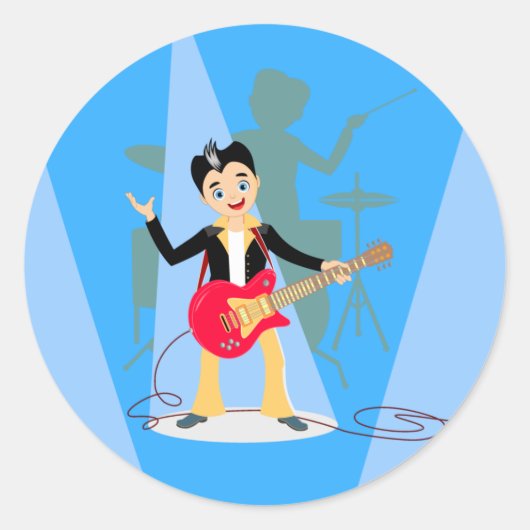 Rock Star Boy verjaarfeestje Ronde Sticker (Voorkant)