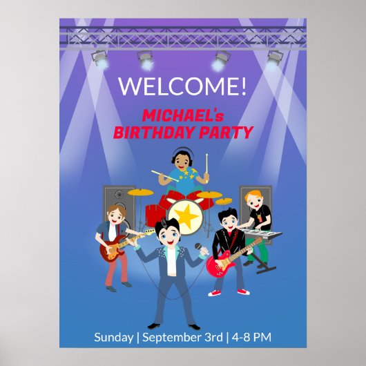 Rock Star Boys Band Verjaardagsfeest Poster (Voorkant)