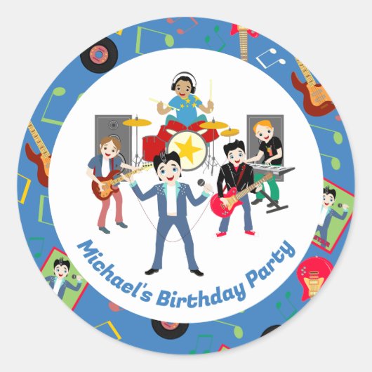 Rock Star Boys Band Verjaardagsfeest Ronde Sticker (Voorkant)