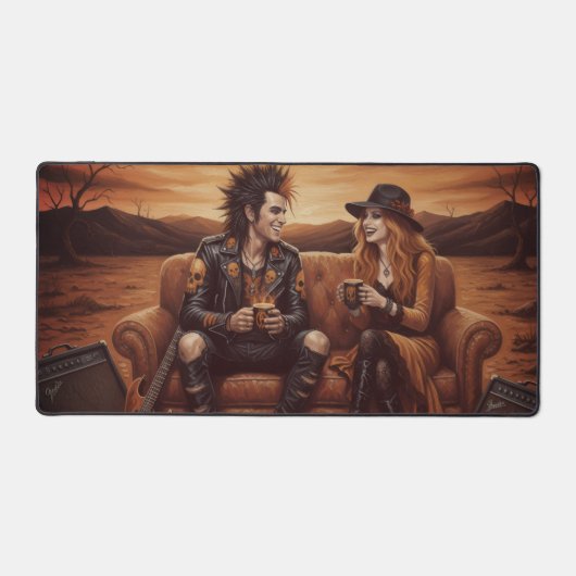 “Rock star Desk Mat – Orange & Black Couple” (Voorkant)