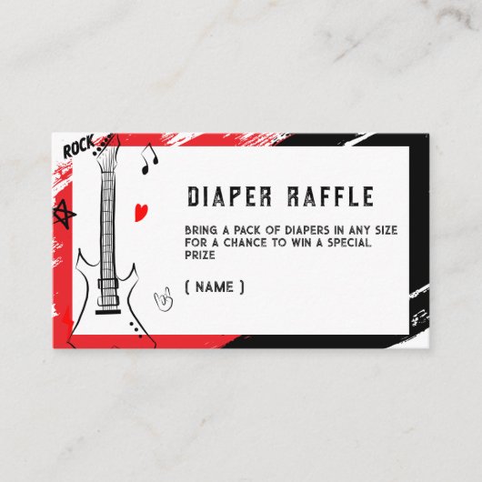 Rock Star Diaper Raffle Ticket | Rood en zwart Bab Informatiekaartje (Voorkant)