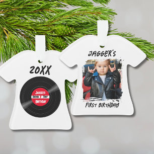 Rock Star Eerste Verjaardag Record Witte T-Shirt Ornament
