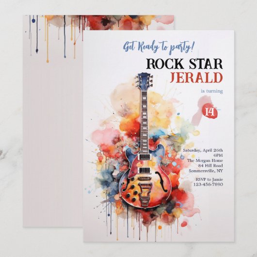 Rock Star elektrische gitaar uitnodiging (Voorkant / Achterkant)