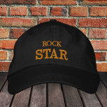 ROCK STAR-geborduurd baseball pet Gold/zwart<br><div class="desc">Petten in geborduurde vorm: Klassiek gouden/witte mode baseball pet met de tekst "ROCK STAR" voor de beste muzieksterren op de wereld,  bandspelers,  universiteitspartner,  strandspoeling / petten op festival</div>