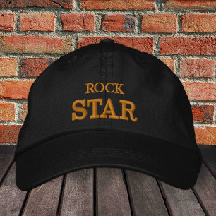 ROCK STAR-geborduurd baseball pet Gold/zwart