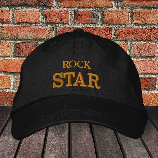 ROCK STAR-geborduurd baseball pet Gold/zwart