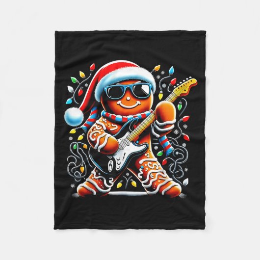 Rock Star Gingerbread Christmas Guitar Lights Men  Fleece Deken (Voorkant)