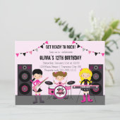 Rock Star Girl Band Birthday Party Kaart (Staand voorkant)