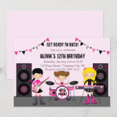 Rock Star Girl Band Birthday Party Kaart (Voorkant / Achterkant)