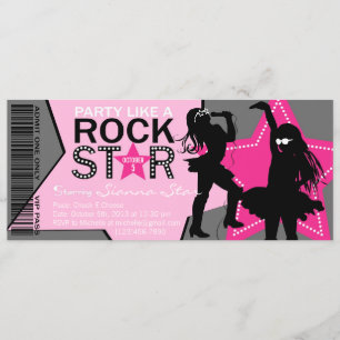 Rock Star Girl Band Birthday Pink Grey Kaart