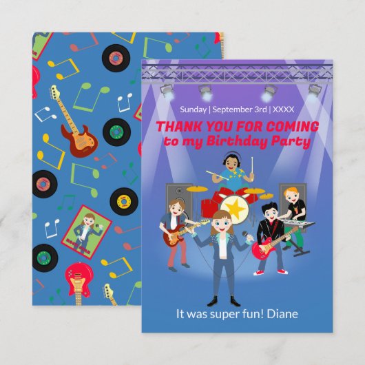 Rock Star Girl Band Verjaardagsfeest Bedankkaart (Voorkant / Achterkant)