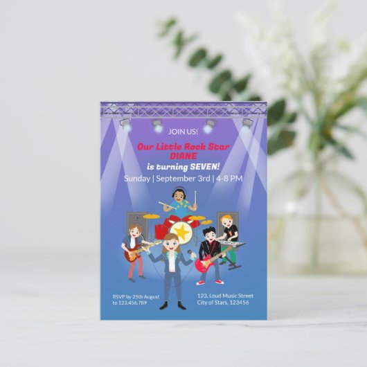 Rock Star Girl Band Verjaardagsfeest Briefkaart (Staand voorkant)